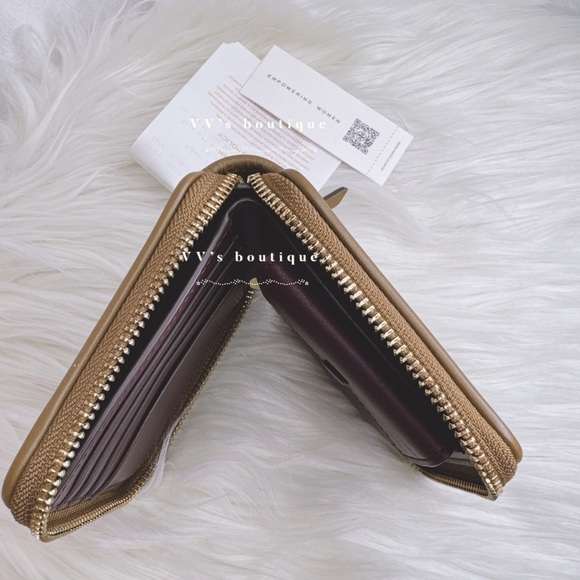 NWT Tory Burch T Monogram Jacquard Bifold Small Zip Wallet Hazelnut Brown 79381 - Picture 6 of 6